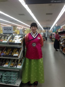 Shop assistant wearing hanbok